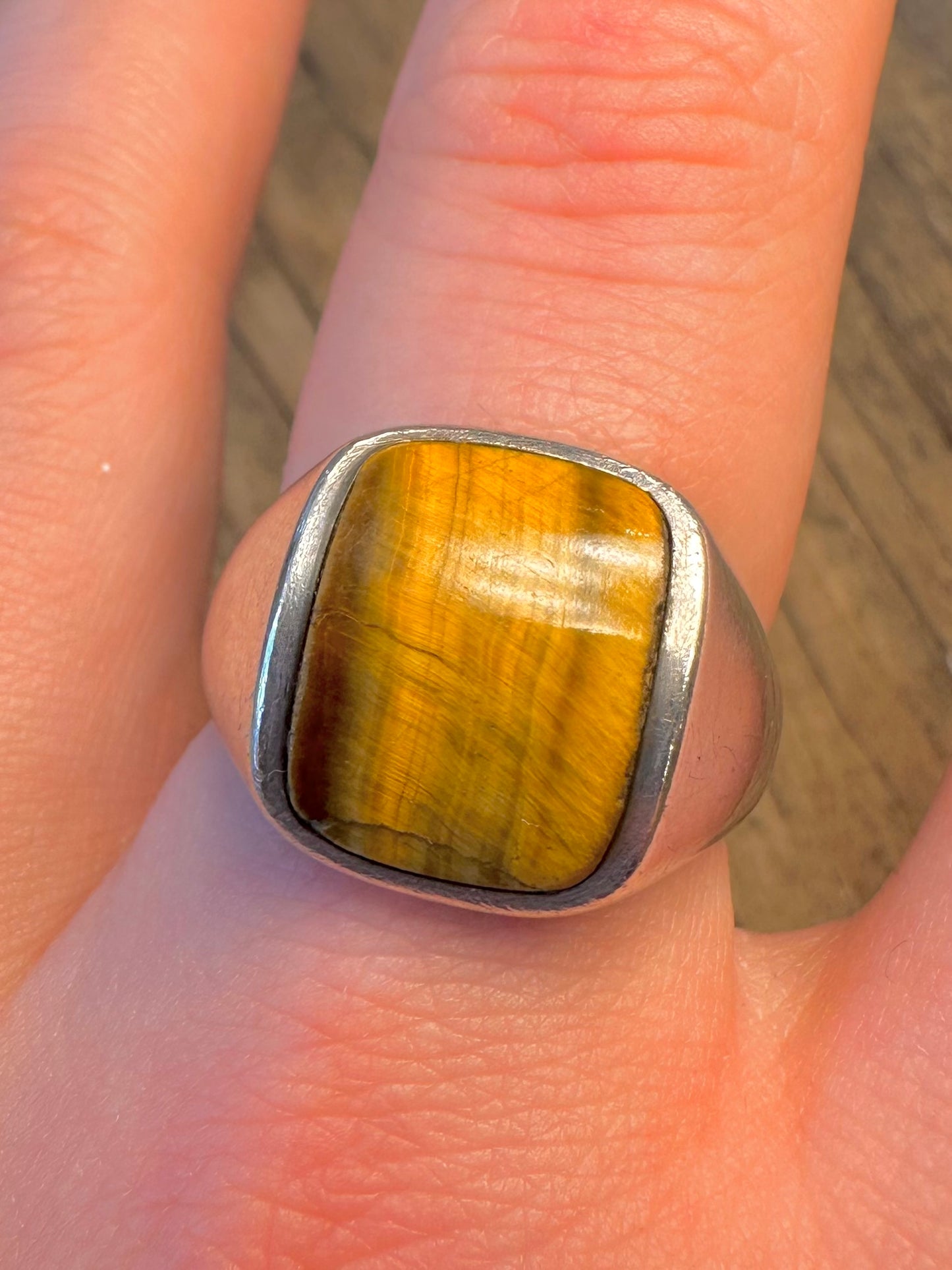 Tigerauge-Kuppel 925 Sterling Silber Ring Größe V1/2