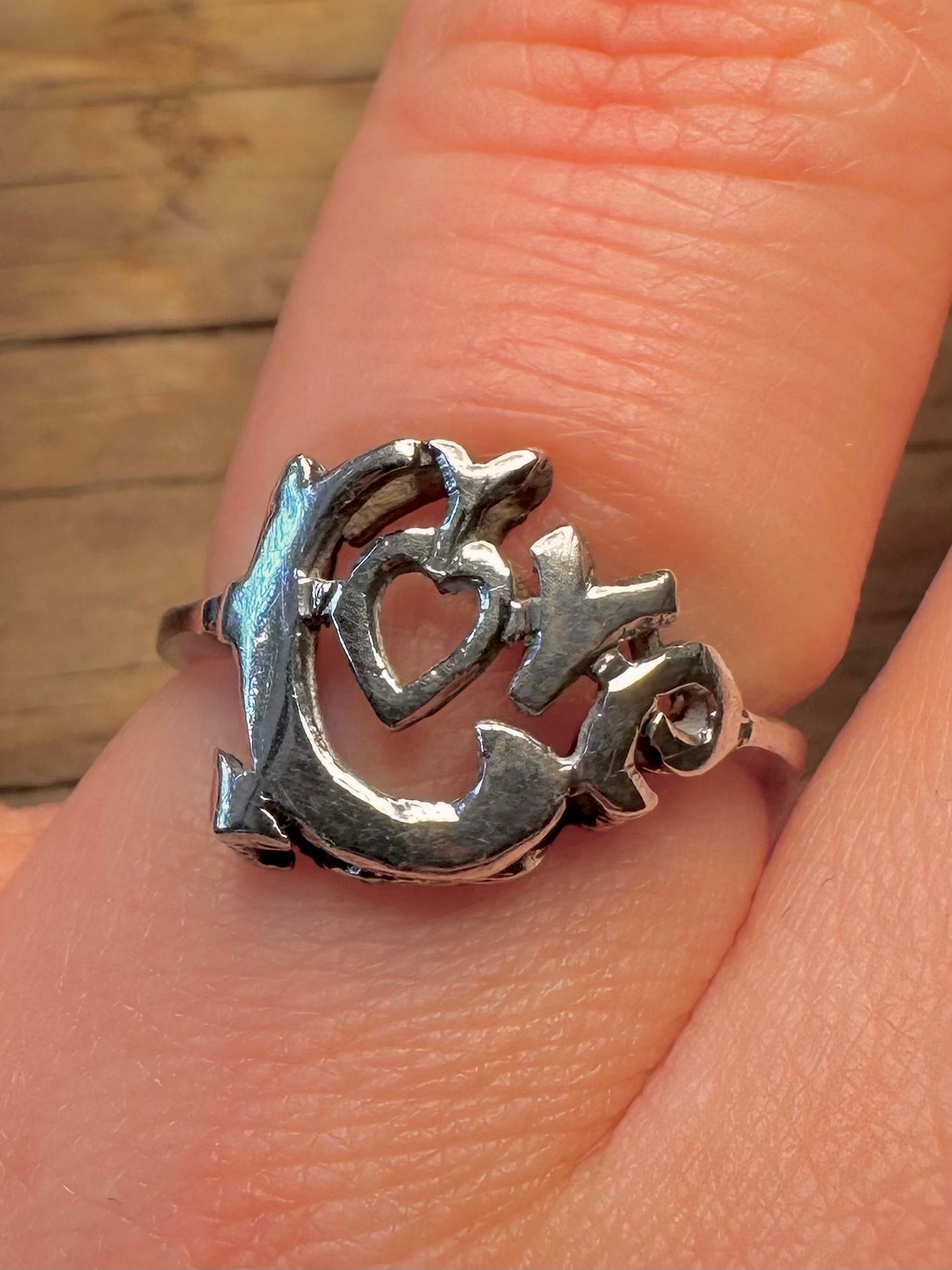Vintage Artistic Love 925 Sterling Silver Size O1/2 Ring