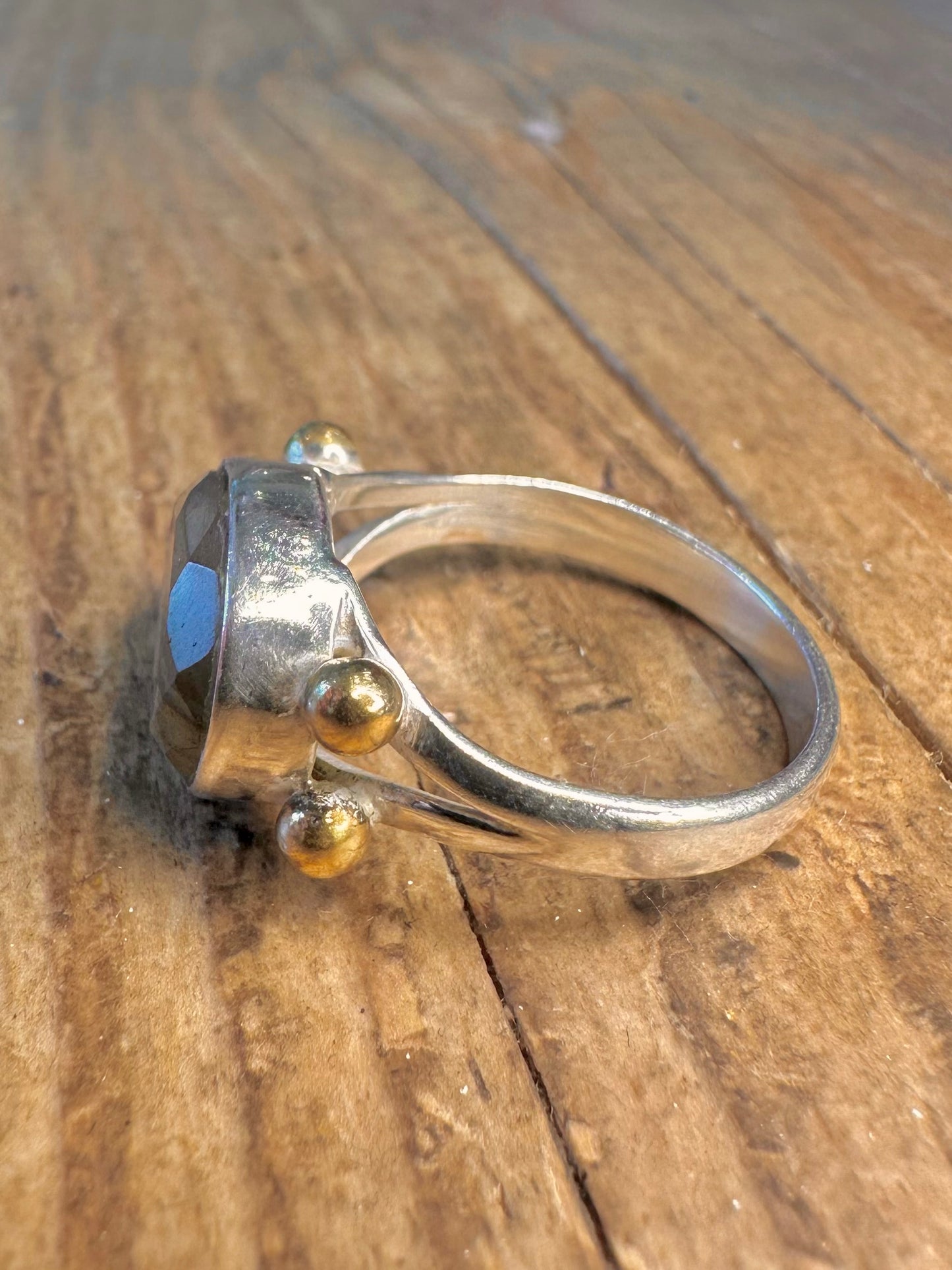 Labradorit Gold Kugeln 925 Sterling Silber Ring Größe U