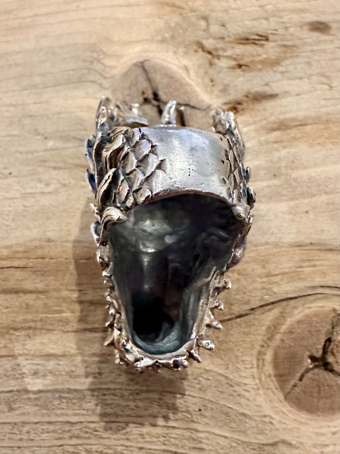 Vintage Ancient Chinese Dragon Head Solid 925 Silver Size S Ring