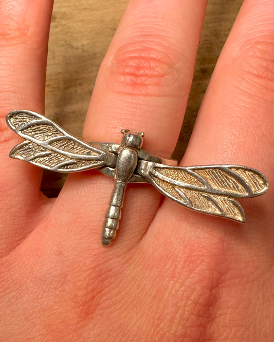 Abstract Mechanical Dragonfly 925 Silver Size R Ring