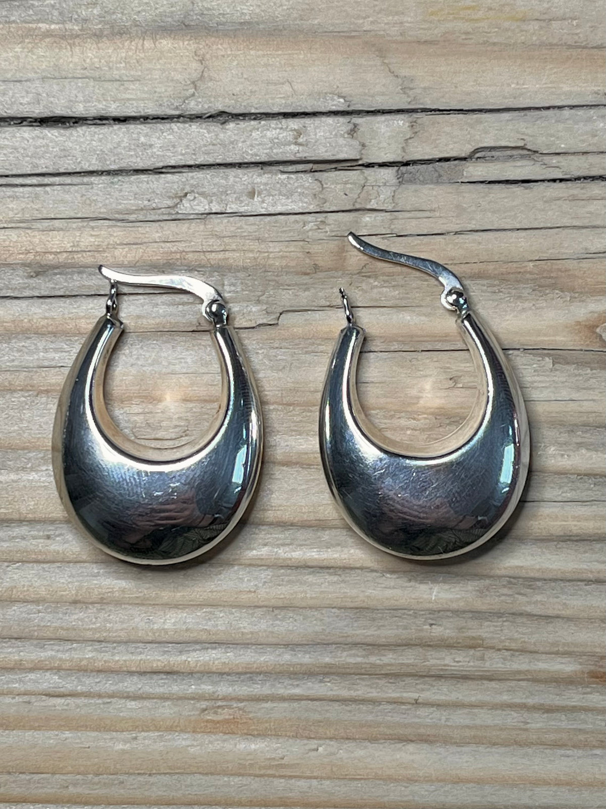 Chunky Crescent Shaped 925 Sterling Silver Hoop Earrings