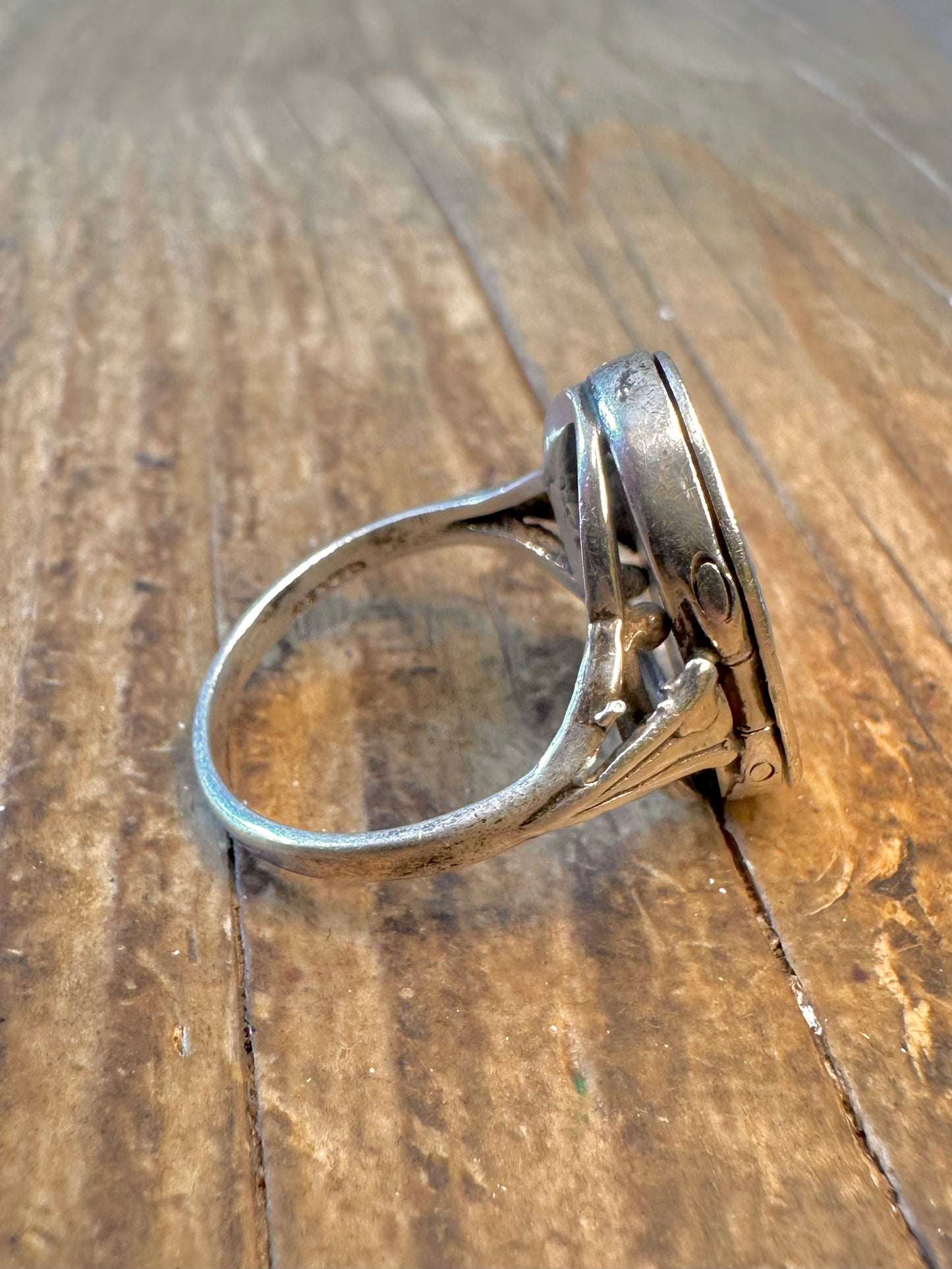 Ornate Decorative Poison Ring 925 Sterling Silver Size O1/2 Ring