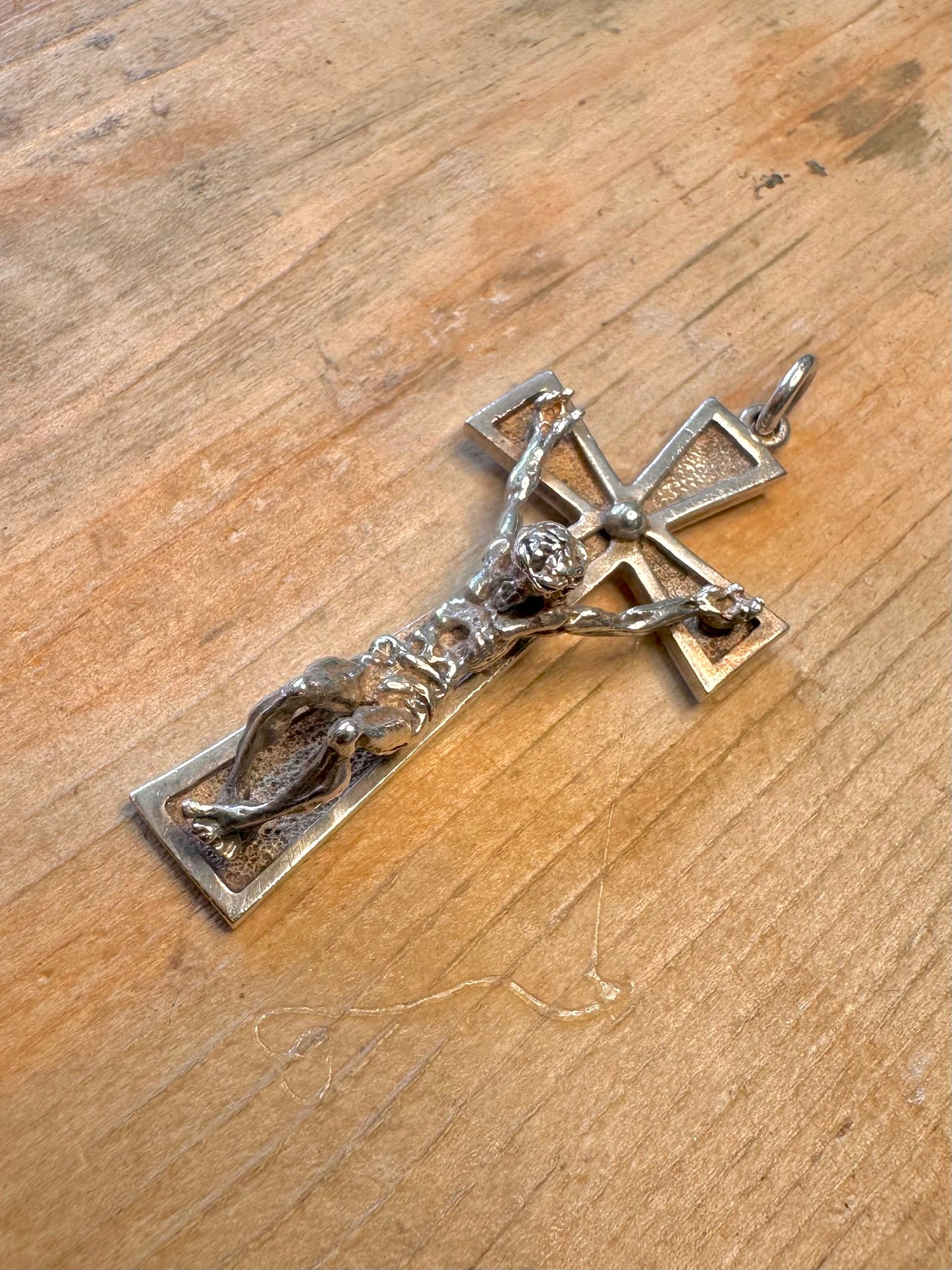 Crucifix Detailed Textured Cross 950 Silver Pendant