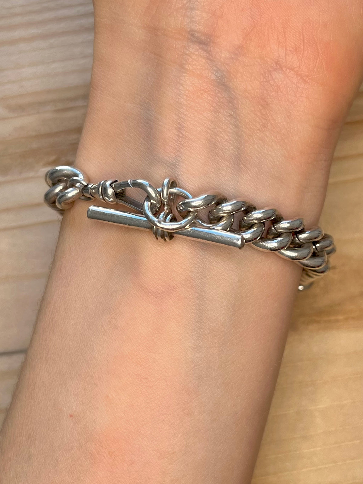 Chunky T-Bar Chain Albert Clasp 925 Sterling Silver 8.3 Inch Bracelet