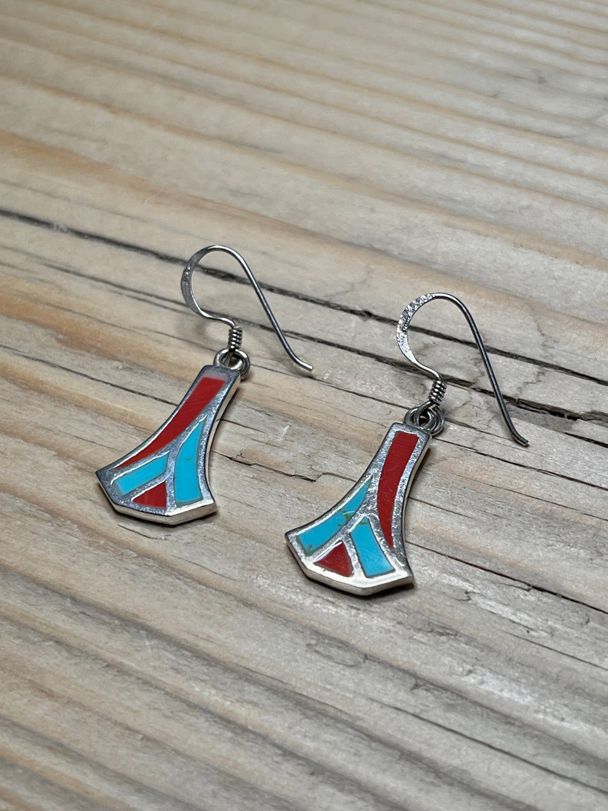 Mixed Blue and Red Inlay Bell Shaped 925 Sterling Silver Drop Earrings