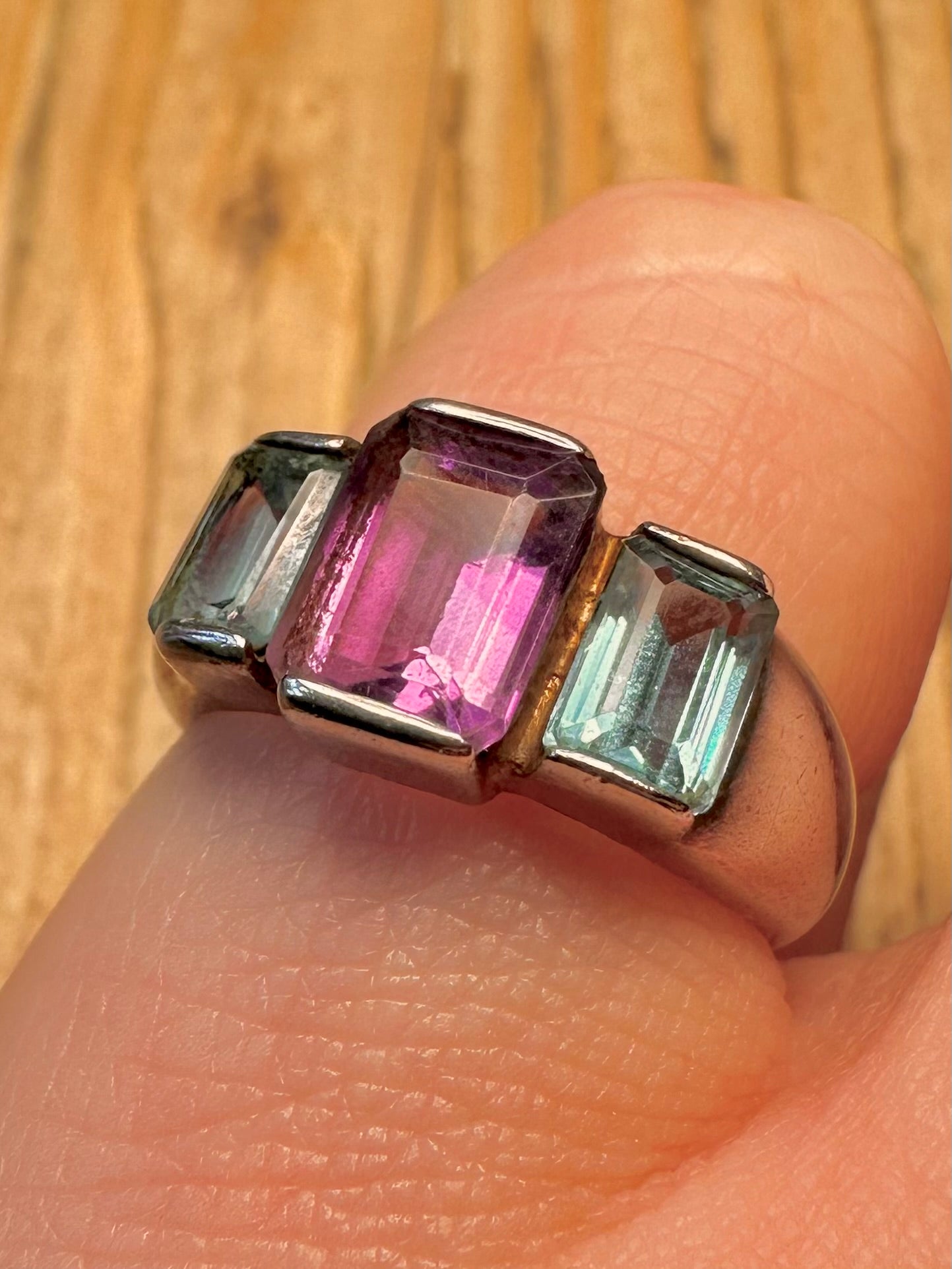 Vintage 1995 Purple and Blue 925 Sterling Silver Size M Ring