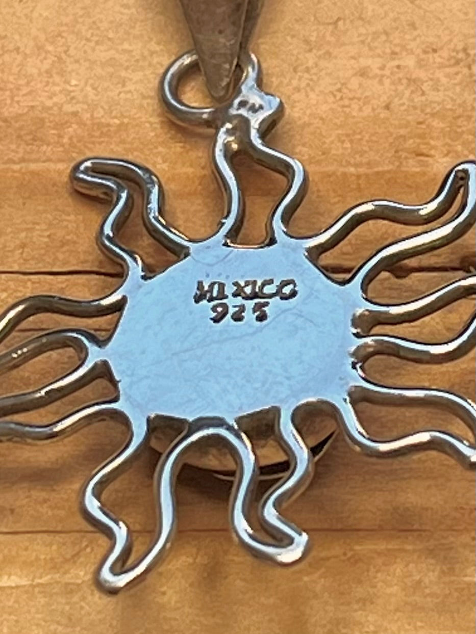 Sun and Moon Amber 925 Mexico Sterling Silver Pendant