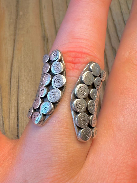 Bohemian Swirl Open Front 925 Sterling Silver Size P1/2 Ring