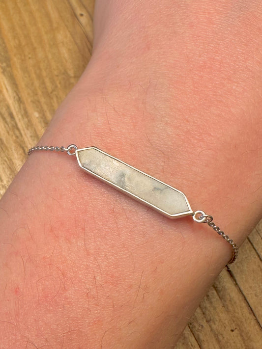 Agate Stone Bar Chain 925 Sterling Silver 8 to 8.4 inch Bracelet