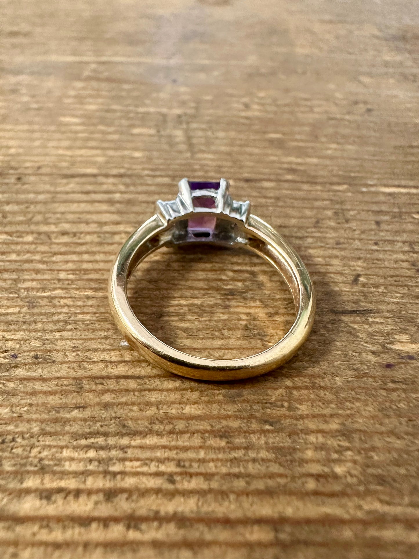 Vintage Amethyst and Diamond 9ct Gold 375 Size N Ring