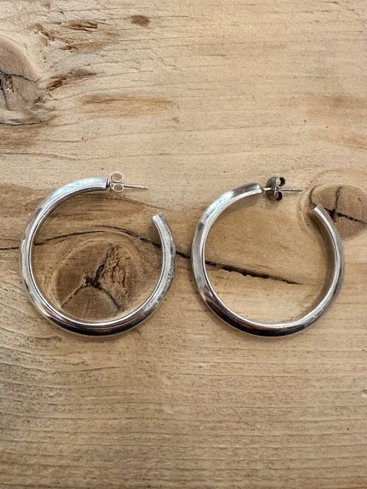 Vintage Chunky Large Hoops 925 Silver Earrings