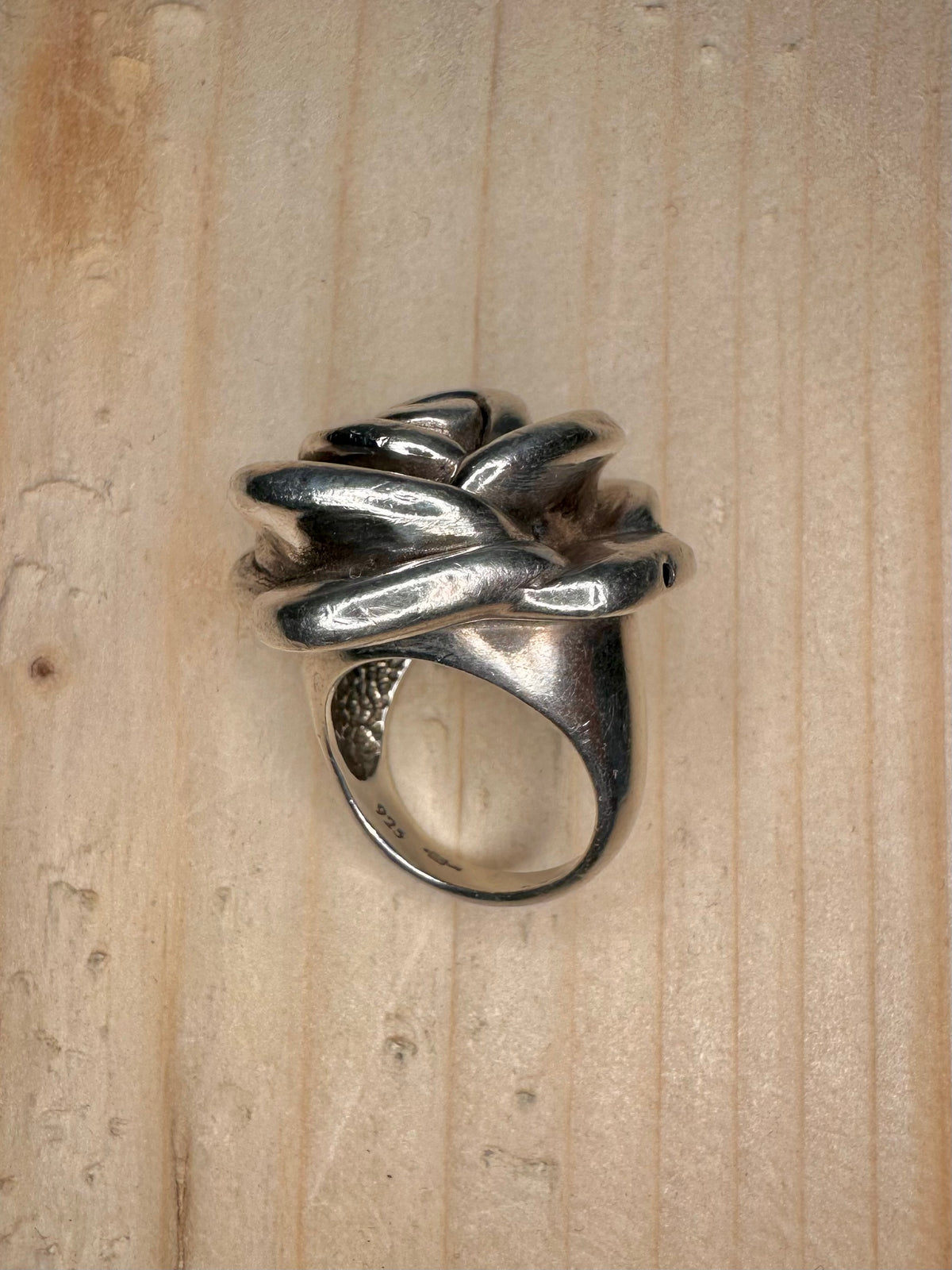 Chunky Rose Hollow 925 Sterling Silver Size M Ring