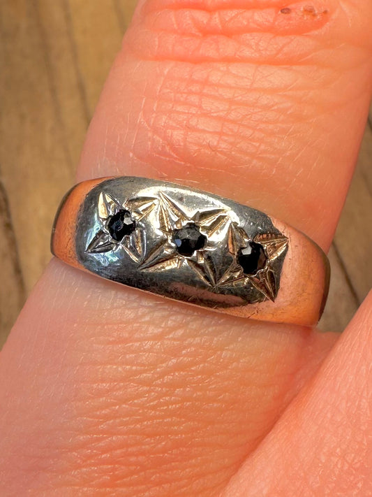 Vintage 1980 Gypsy Style Dark Blue Stone 925 Sterling Silver Size Q Ring