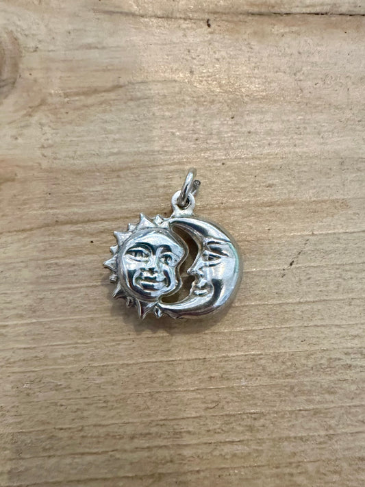 Vintage Sun and Moon 925 Silver Pendant