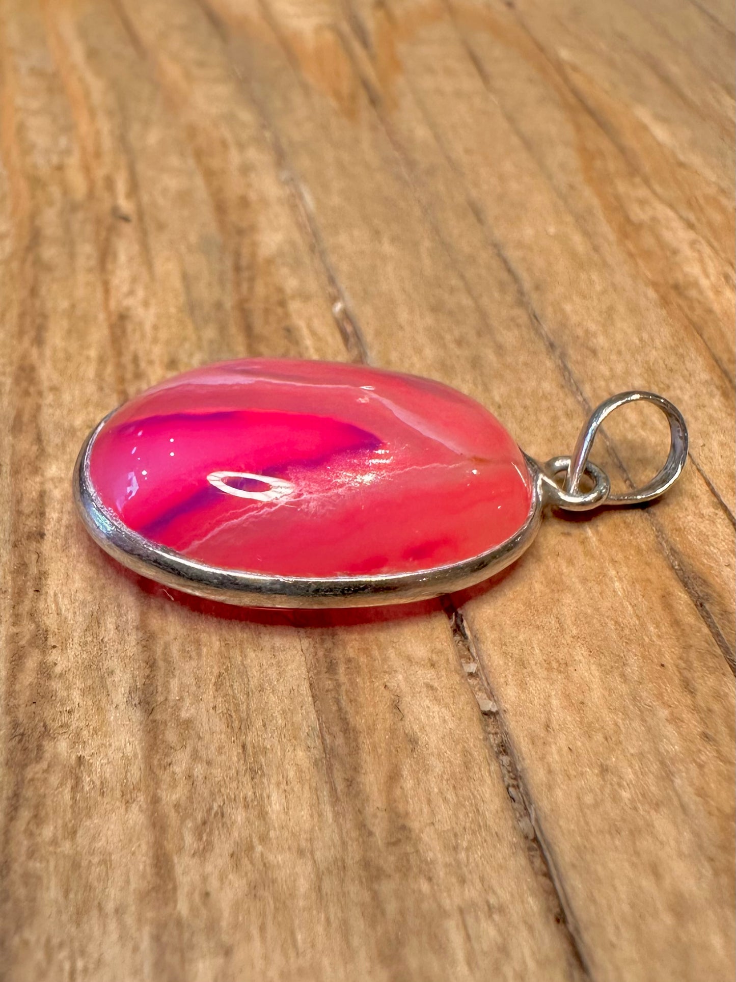 Vintage Oval Botswana Rosa Achat 925 Sterling Silber Anhänger