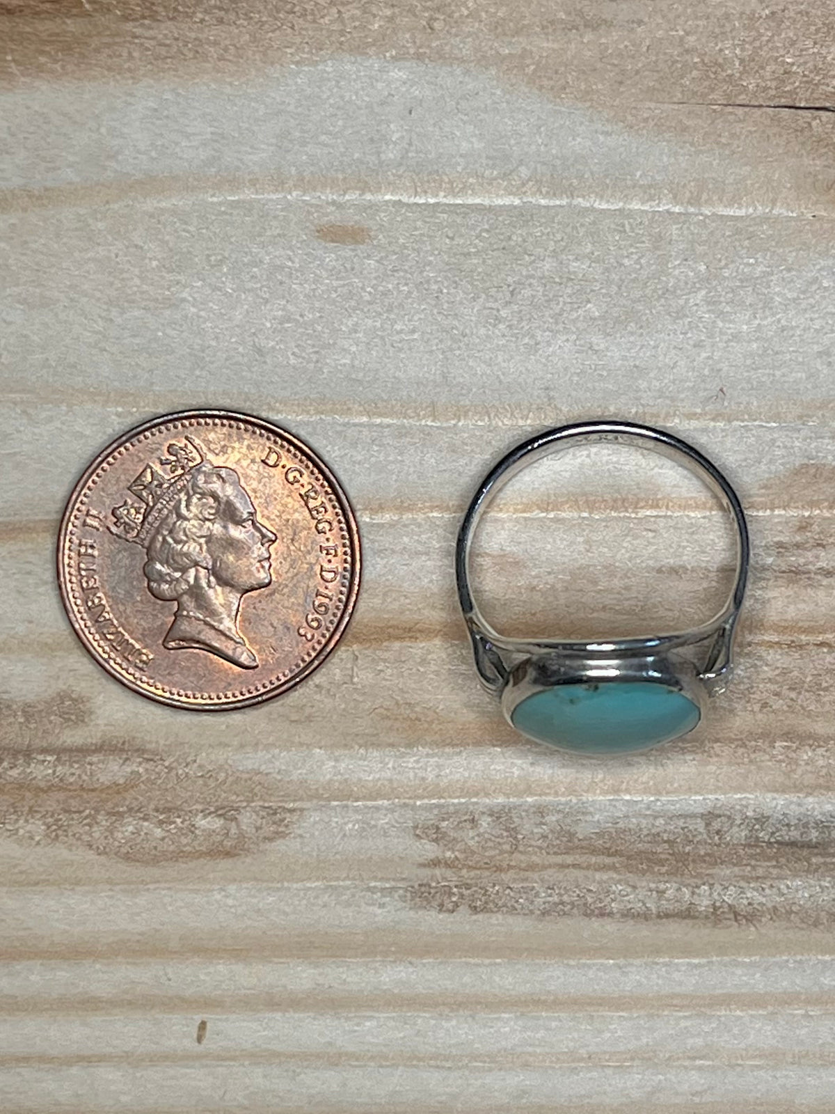 Oval Turquoise 925 Sterling Silver Size O1/2 Ring