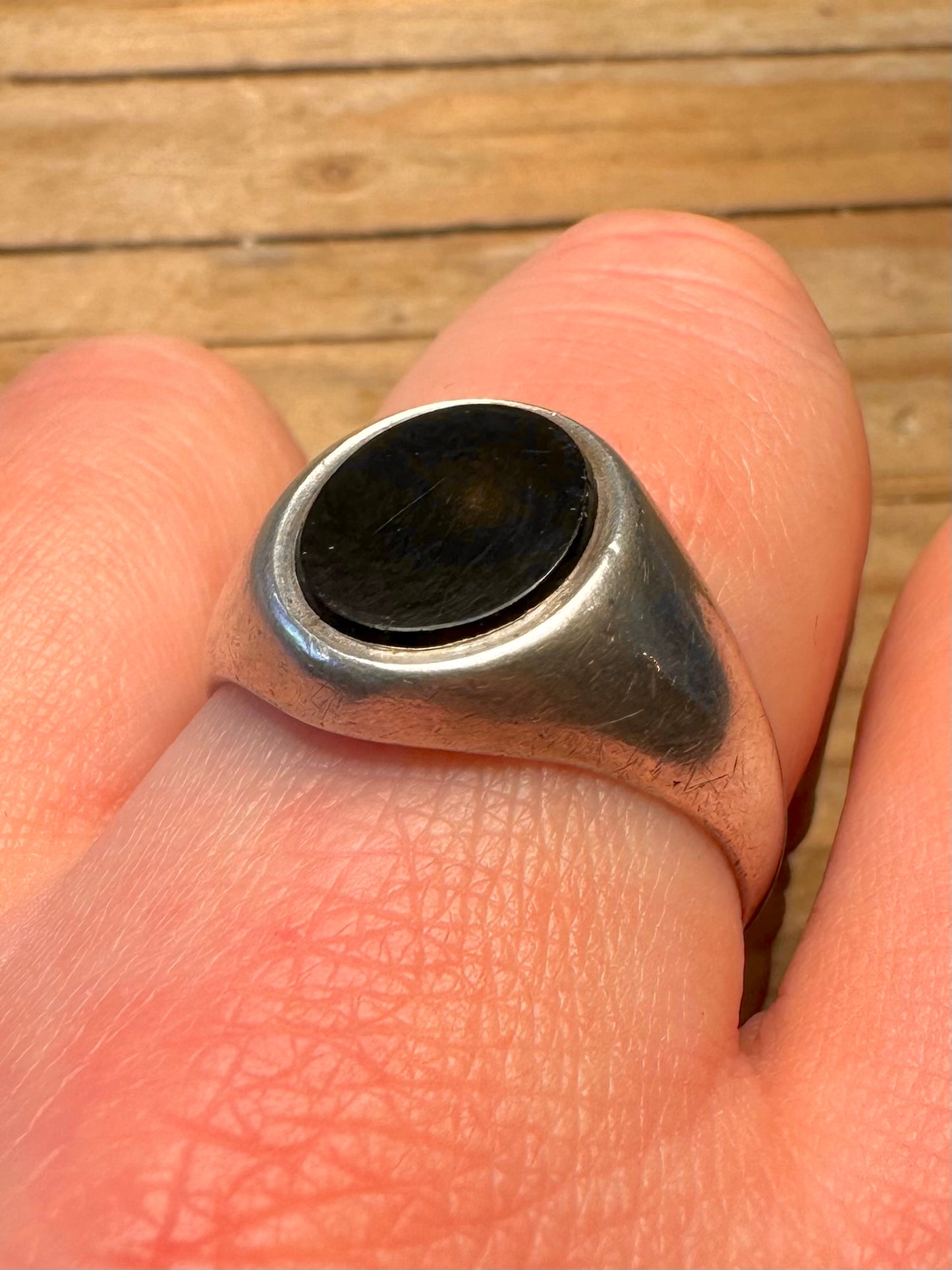 Vintage 1980 Onyx Signet 925 Sterling Silver Size X Ring