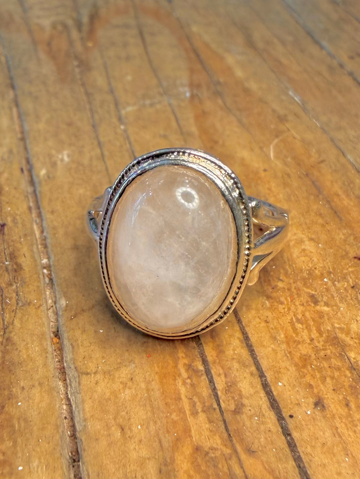 Oval Rose Quarts 925 Sterling Silver Size L1/2 Ring