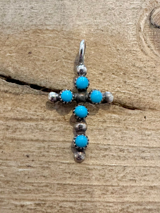 Vintage Turquoise Cross 925 Silver Pendant