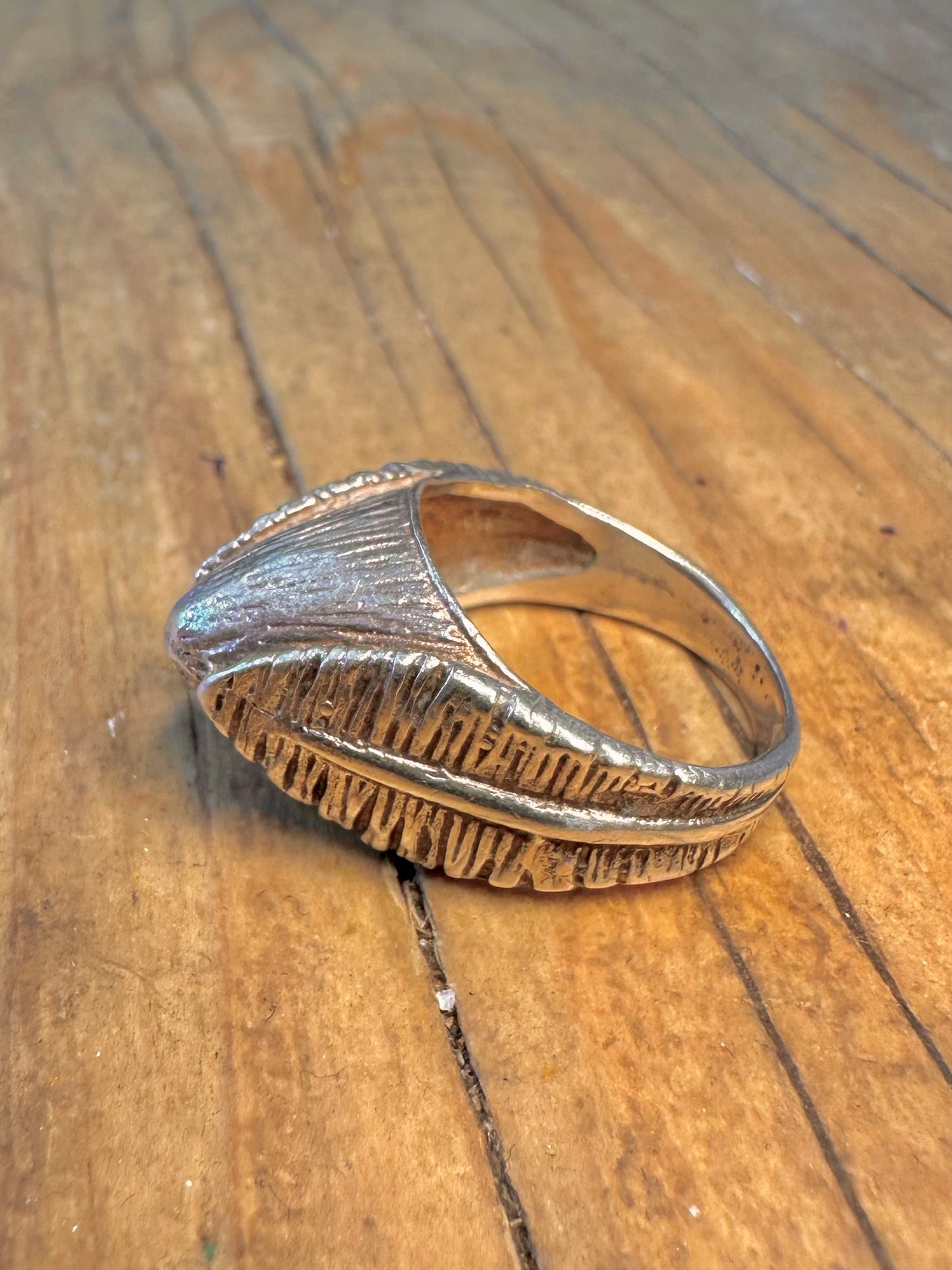 Pointed Leaf Textured 925 Sterling Silver Size M Ring