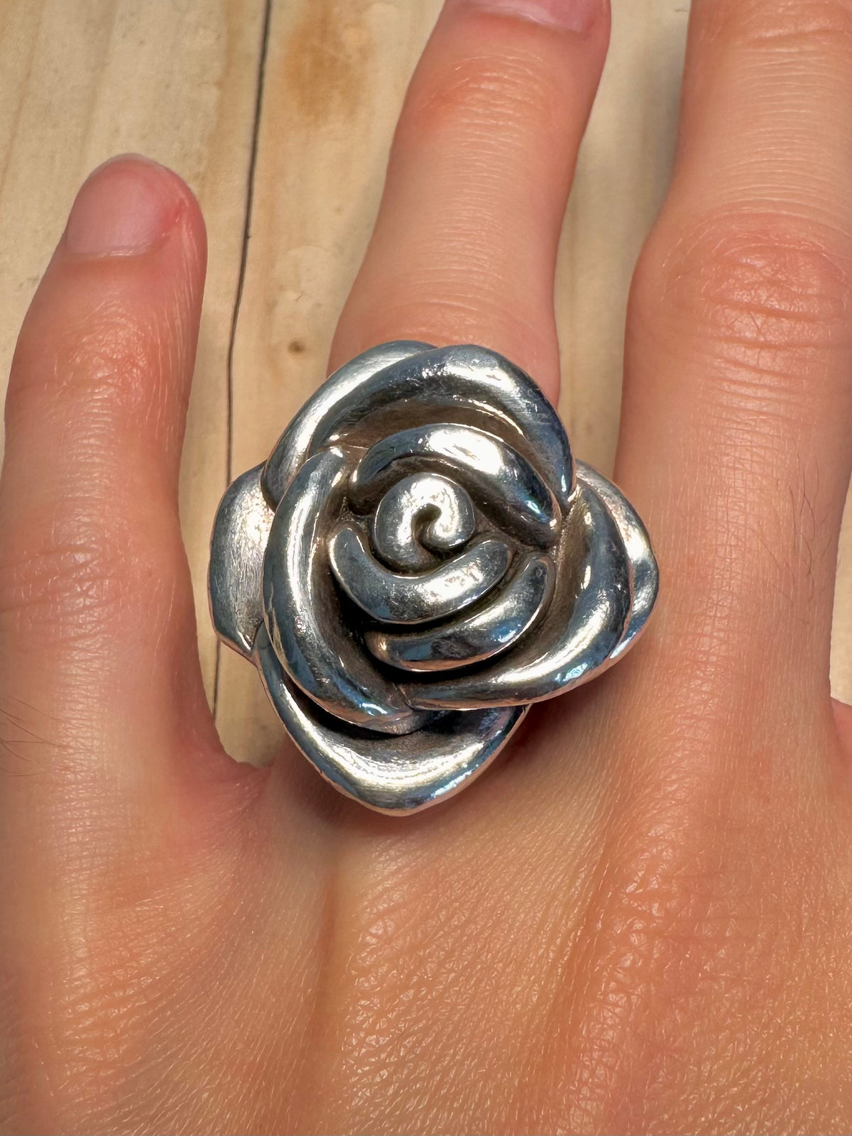 Chunky Rose Hollow 925 Sterling Silver Size M Ring