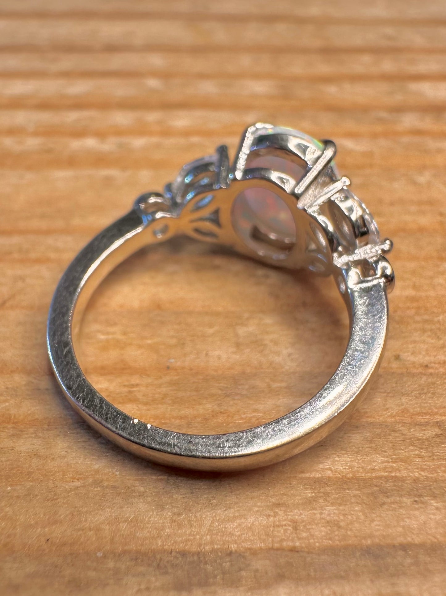 Vintage Opal and White CZ 925 Sterling Silver Size I Ring