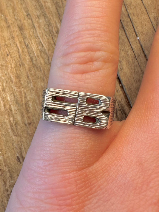 SB Initials Bark Effect Maker C&T 925 Sterling Silver Size M1/2 Ring