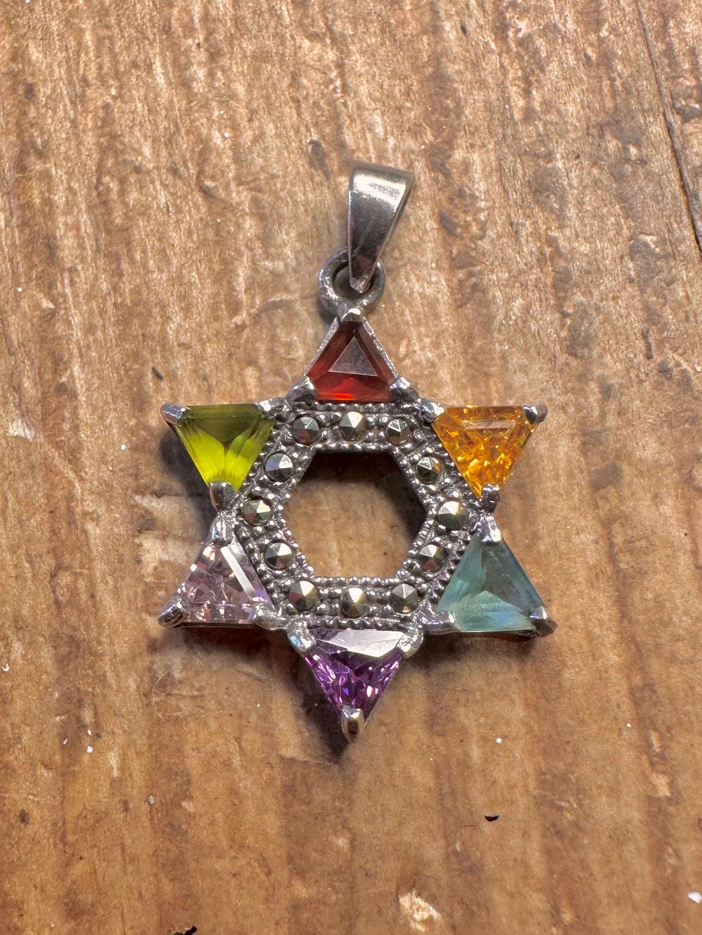 Mehrfarbiger Edelstein Davidstern 925 Sterlingsilber Anhänger