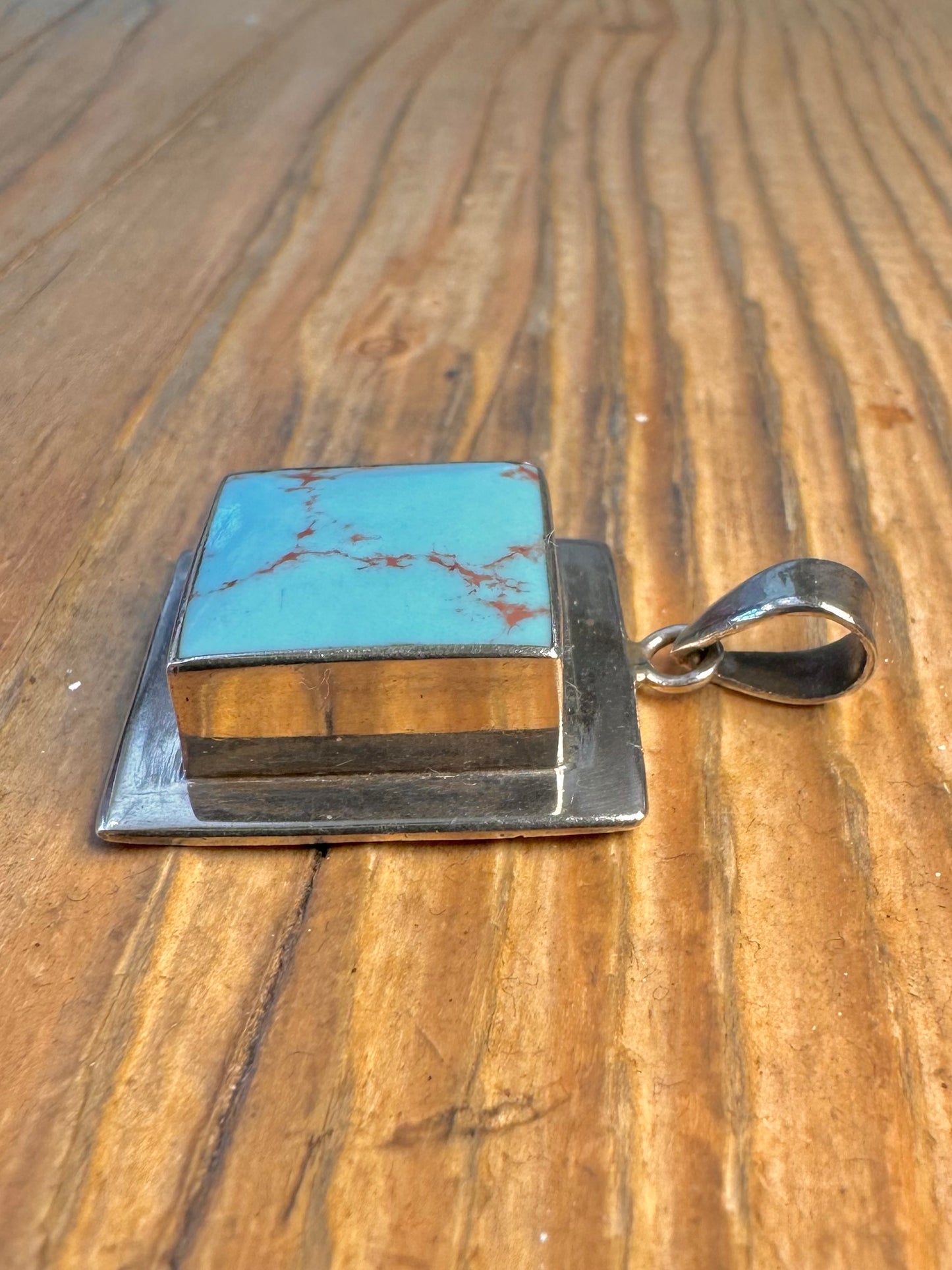Square Turquoise 925 Sterling Silver Pendant