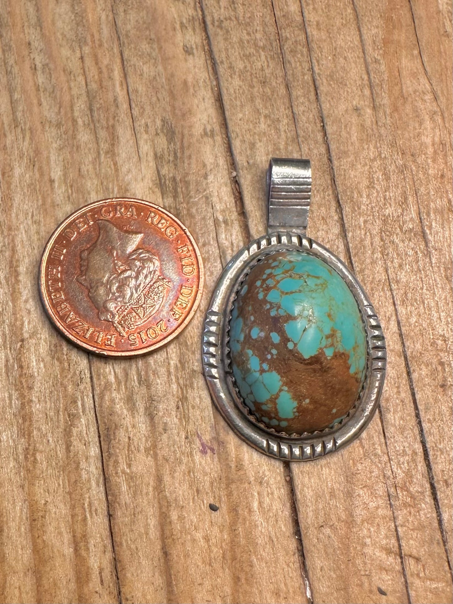 Vintage Navajo Raw Turquoise Maker GD 925 Sterling Silver Pendant