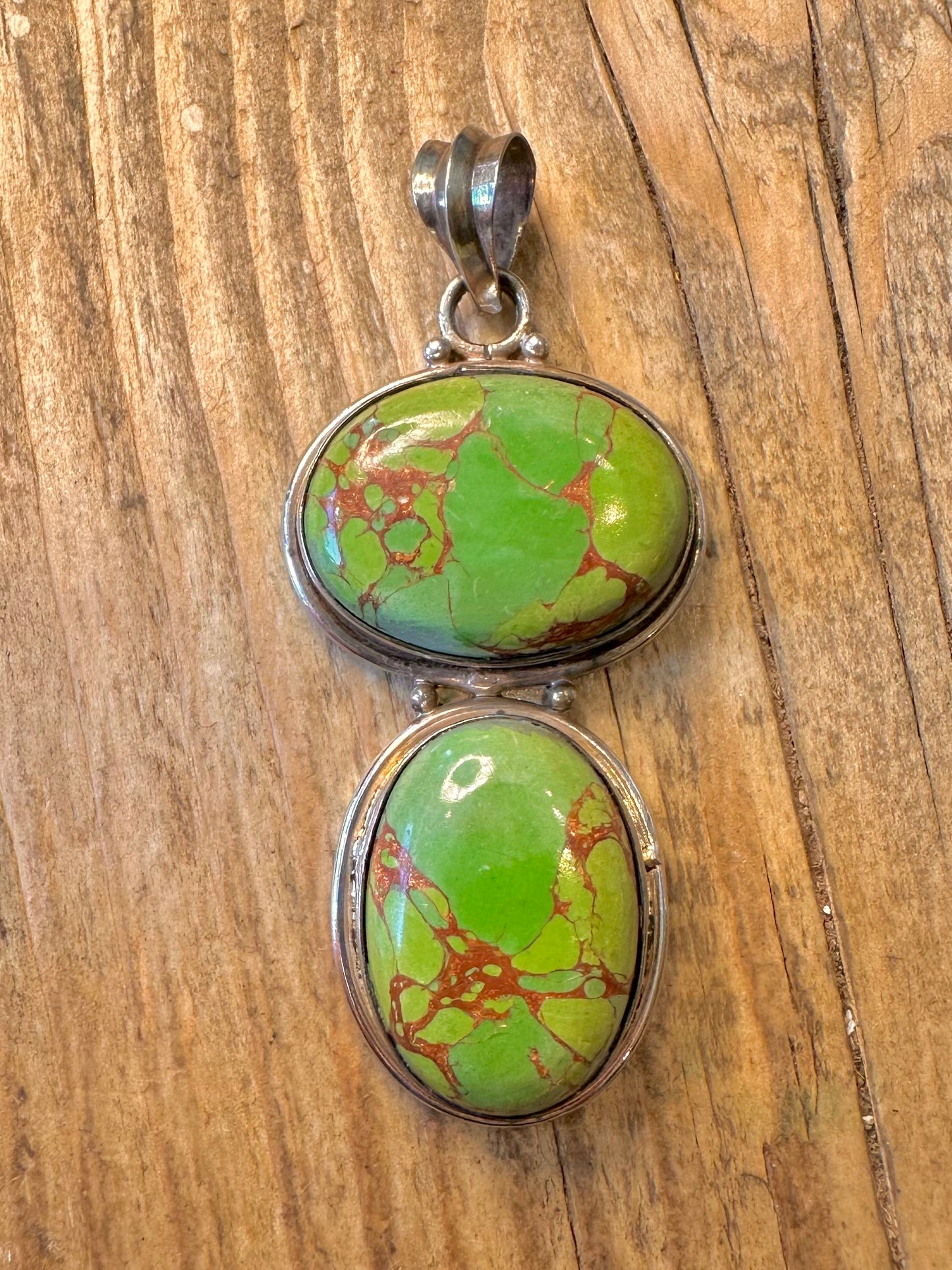 Large Green Copper Turquoise 925 Sterling Silver Pendant