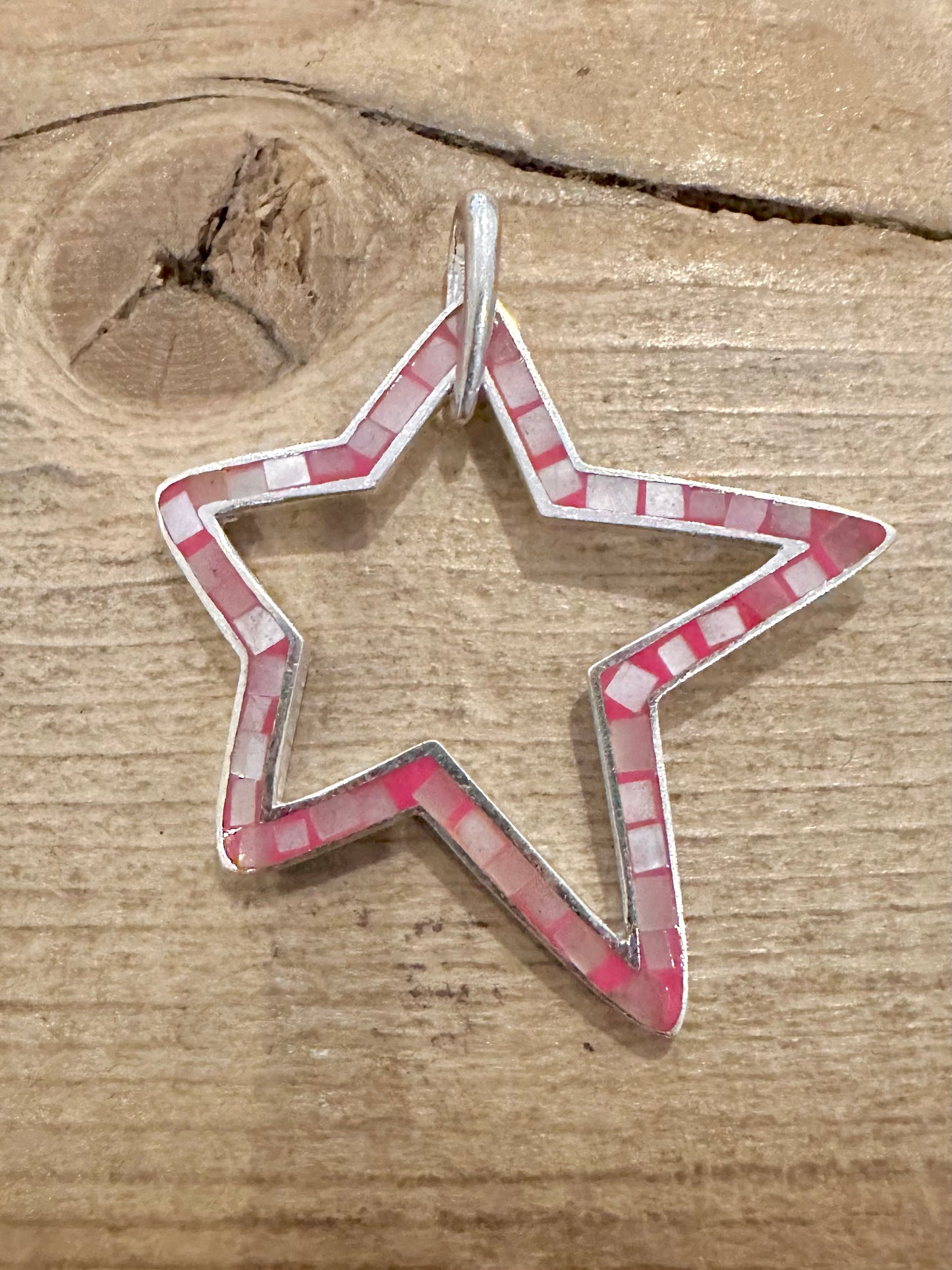 Abstract Pink Mother of Pearl Star 925 Silver Pendant