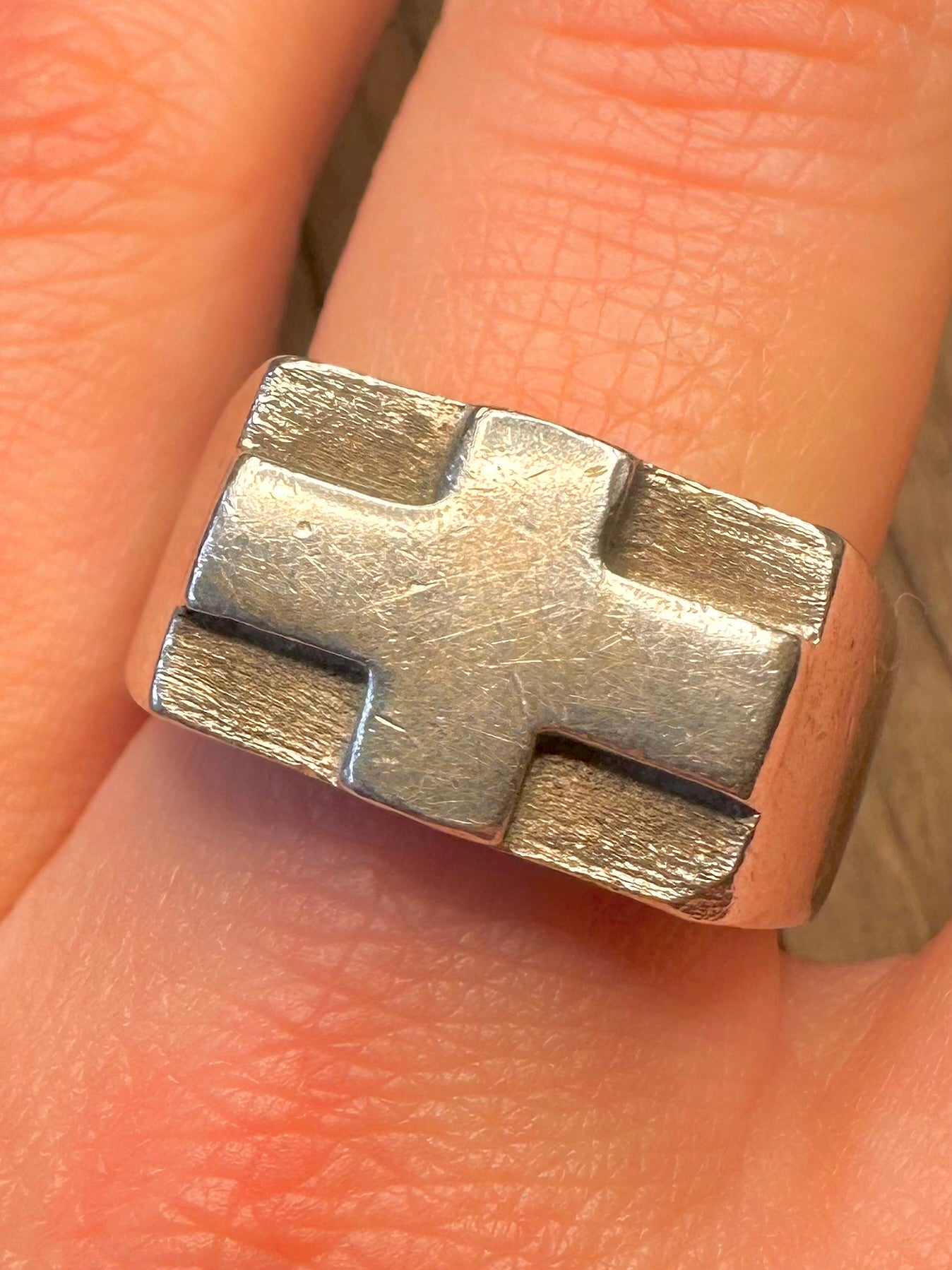 Vintage Chunky Heavy Cross 925 Sterling Silver Size W Ring