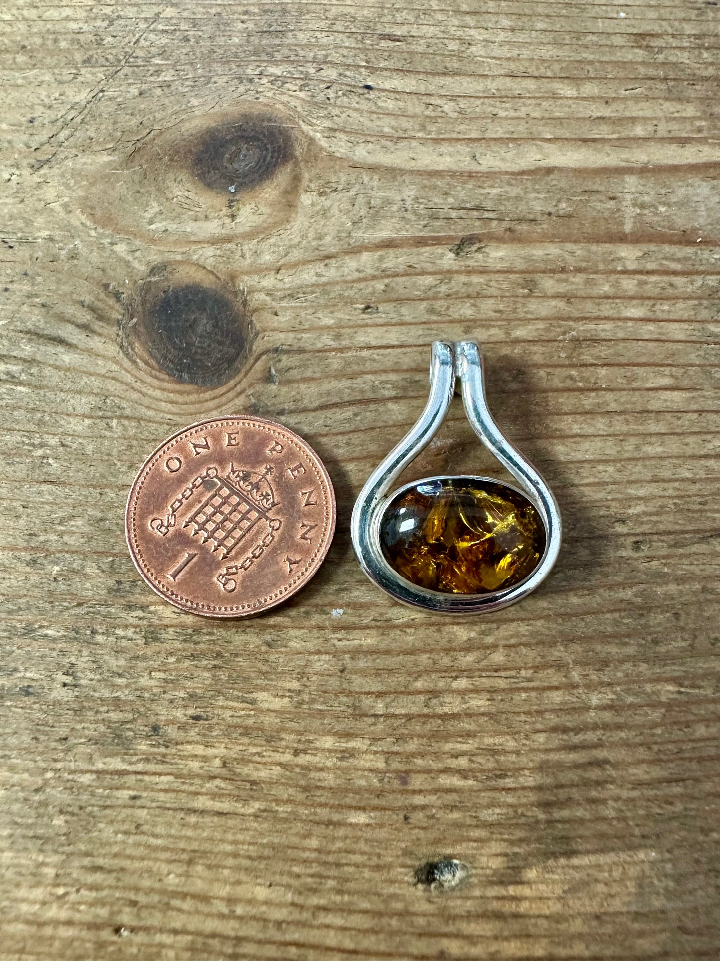 Modernist Amber 925 Silver Pendant