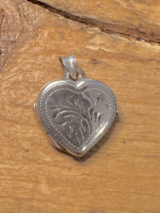 Vintage Engraved Heart Shaped 925 Silver Locket Pendant