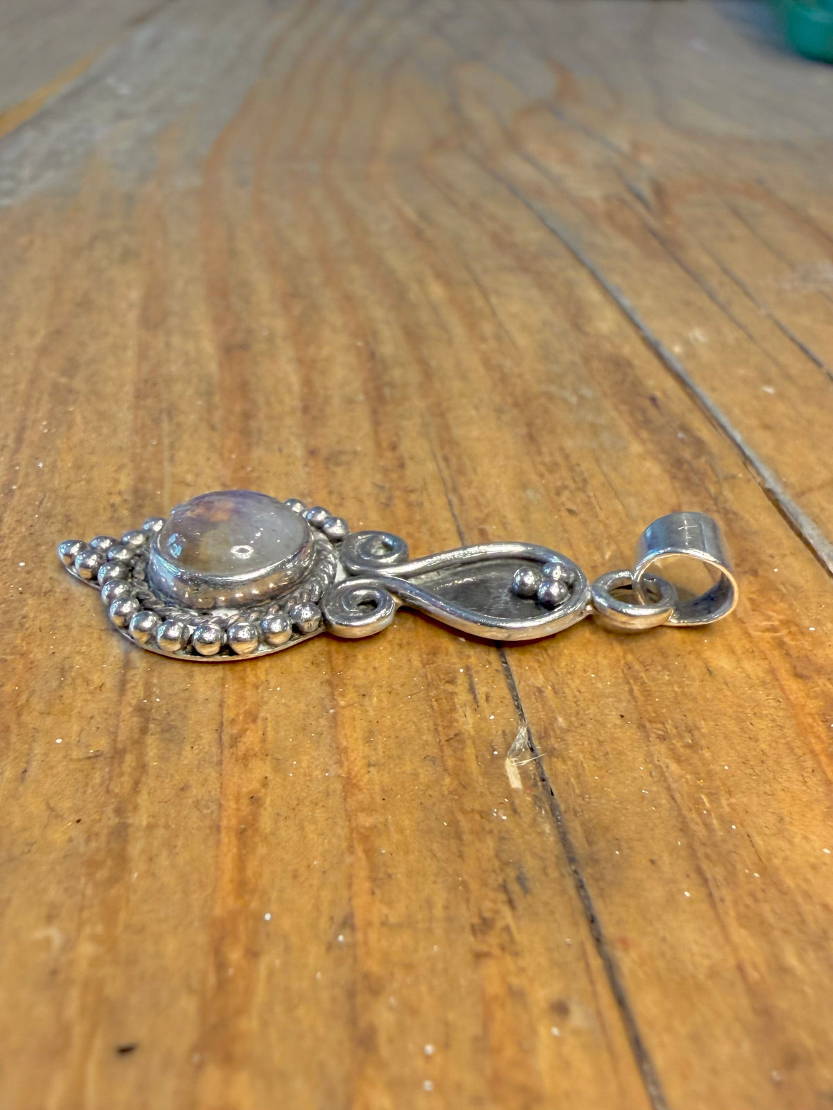 Moonstone Beaded Bezel 925 Sterling Silver Pendant