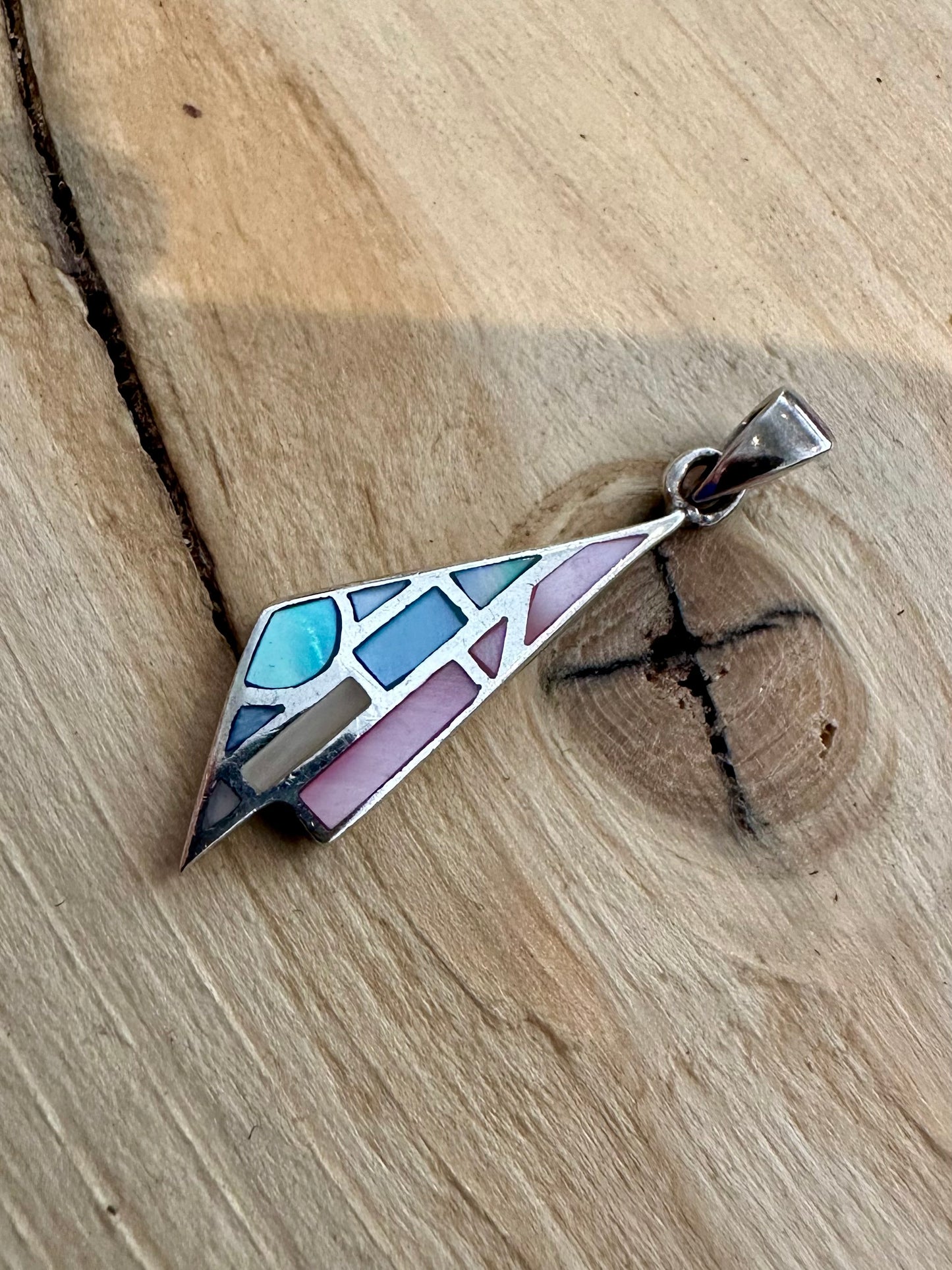 Abstract Multi Coloured Mother of Pearl 925 Silver Pendant