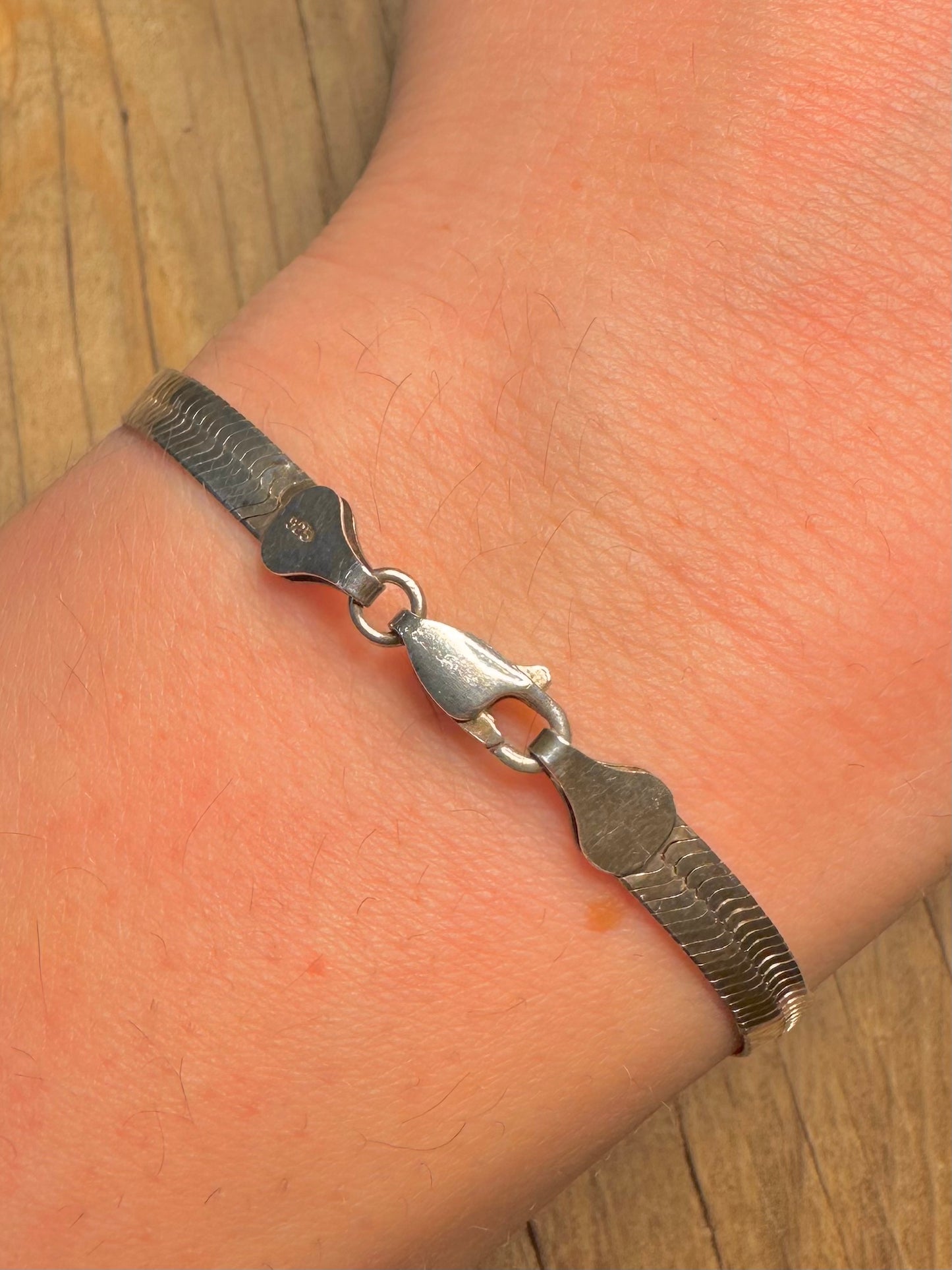 Vintage Herringbone Chain 925 Sterling Silver 7.8 inch Bracelet