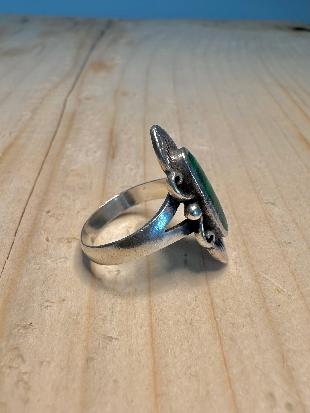Malachite Oval Navajo 925 Sterling Silver Size M Ring