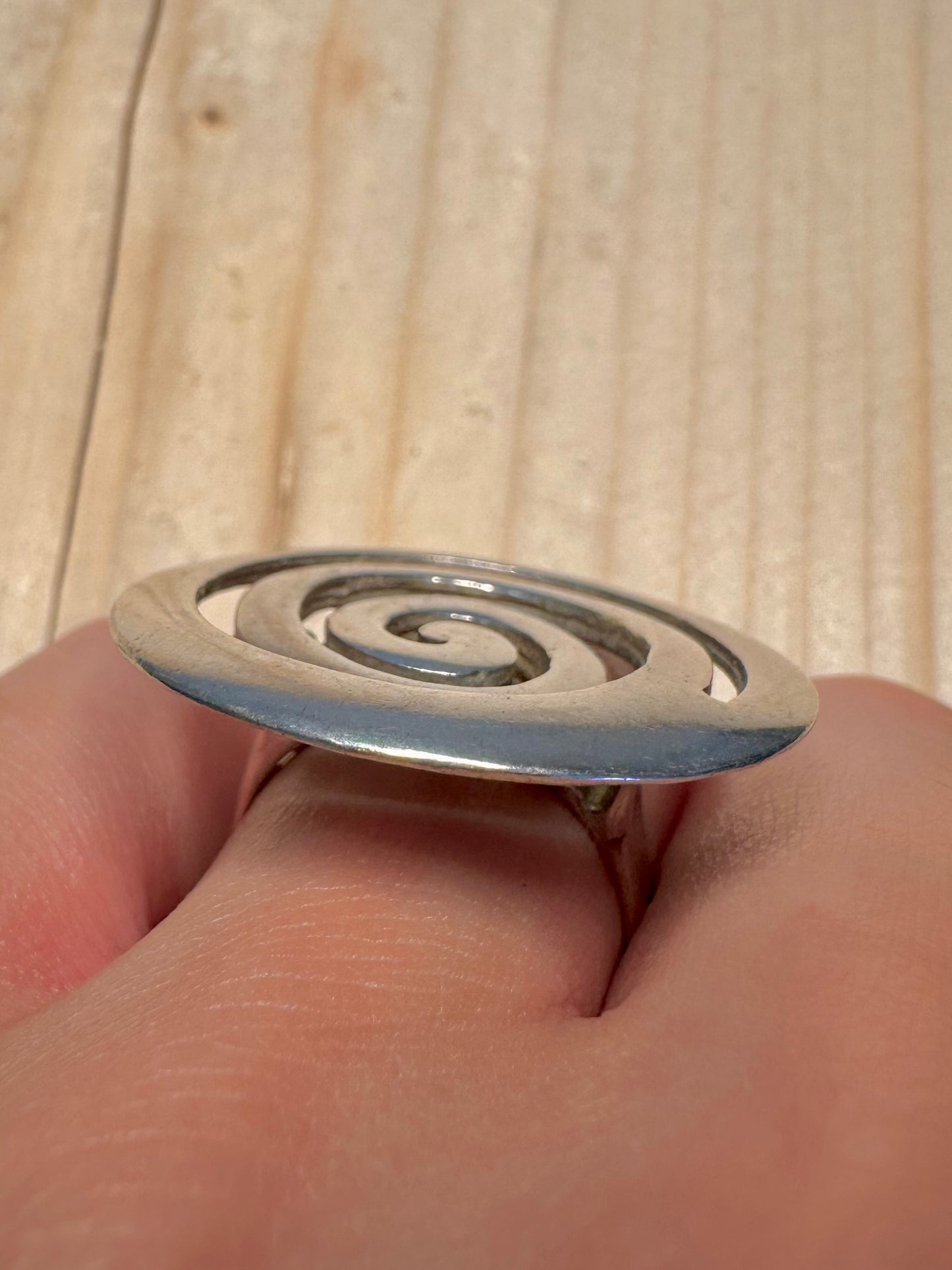 Large Spiral 925 Sterling Silver Size Q Ring
