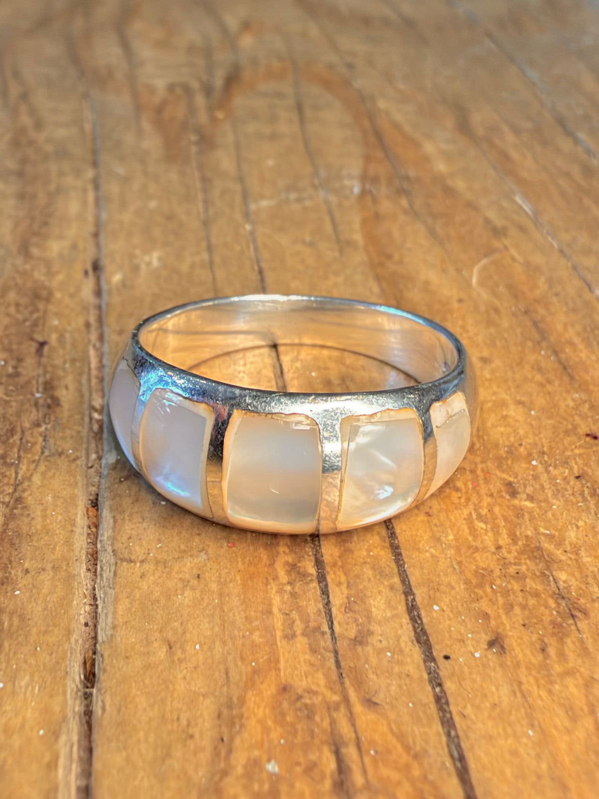 Mother of Pearl Inlay Dome 925 Sterling Silver Size P1/2 Ring