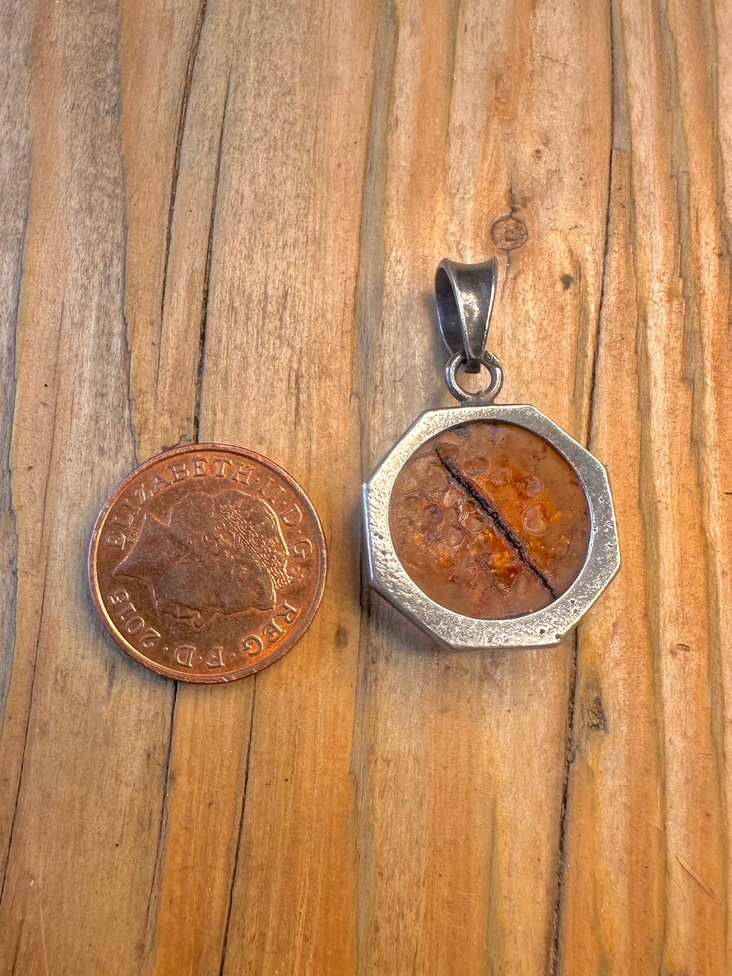 Amber Octagon 925 Sterling Silver Pendant