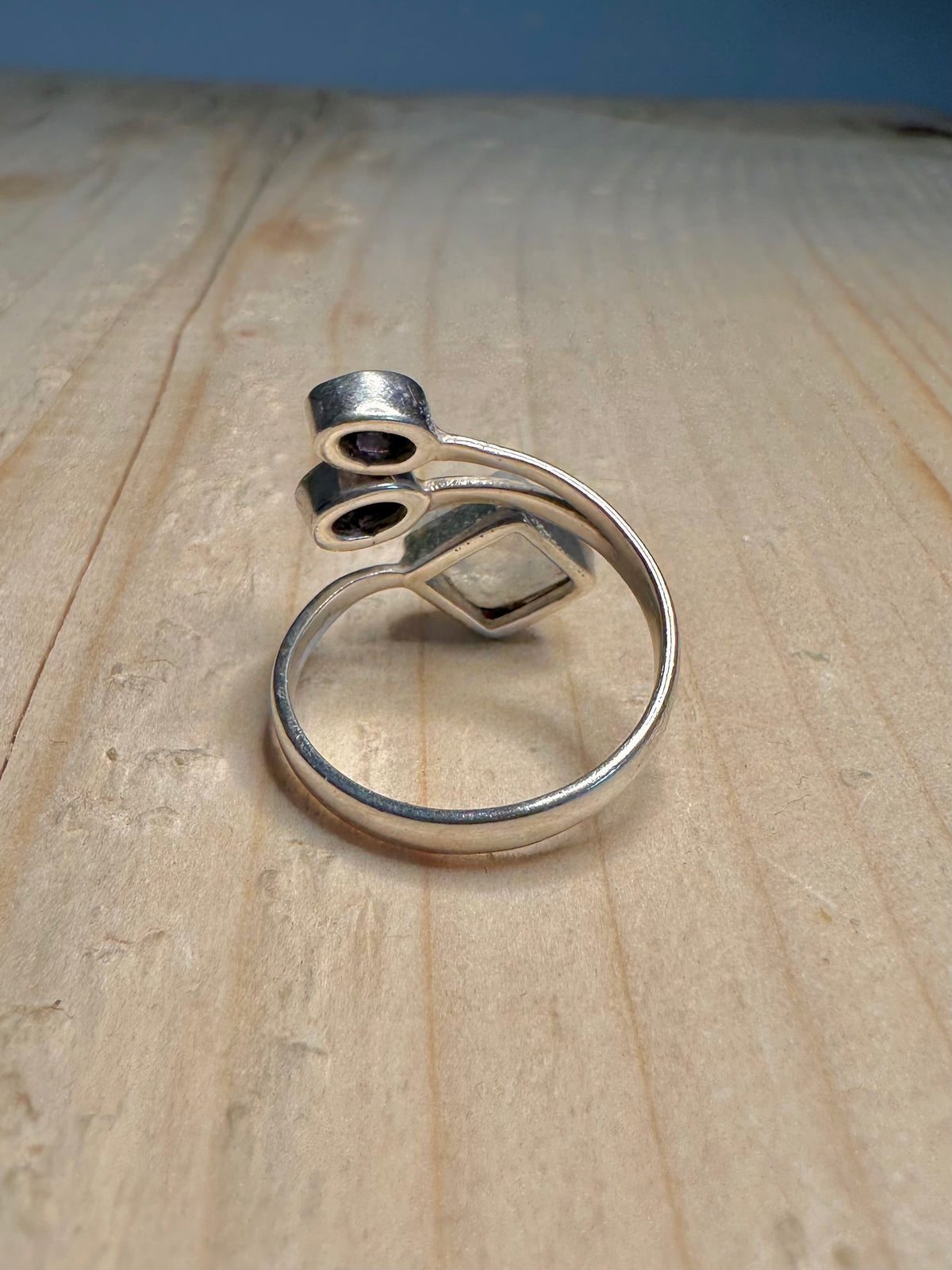 Rainbow Moonstone & Amethyst Boho 925 Sterling Silver Size Q Ring
