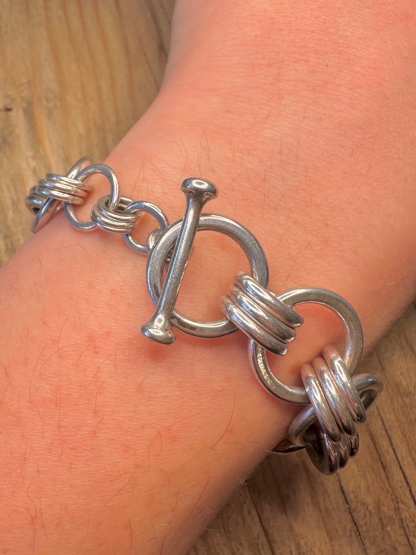 Vintage 1979 Multi Circle Link 925 Sterling Silver 8.2 inch Bracelet