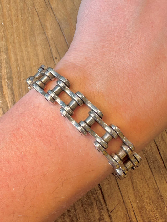 Motorcycle Chunky Chain T Bar 925 Sterling Silver 9 inch Bracelet