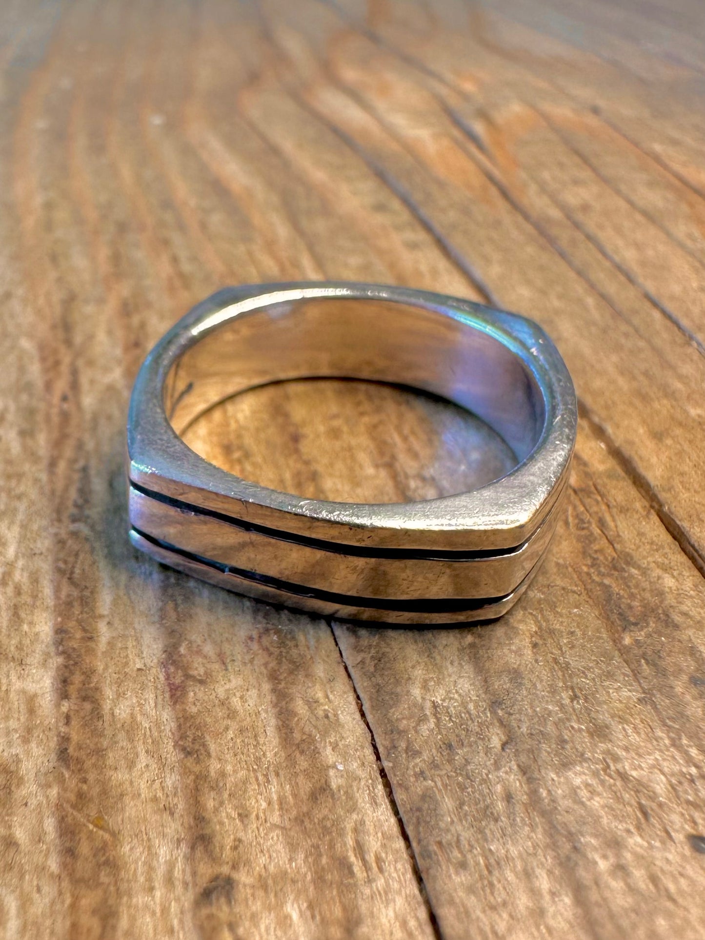 Bandring, quadratisch, liniert, 925er Sterlingsilber, Größe Y