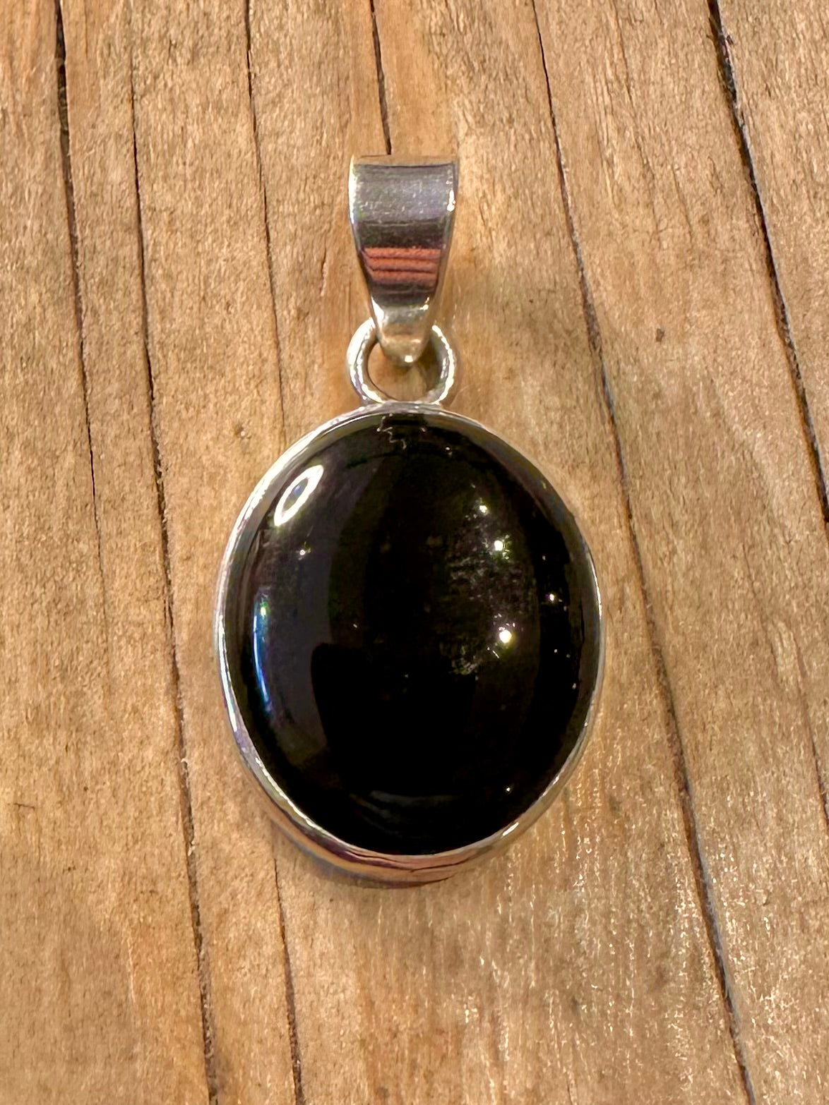 Vintage Oval Onyx 925 Sterling Silver Pendant