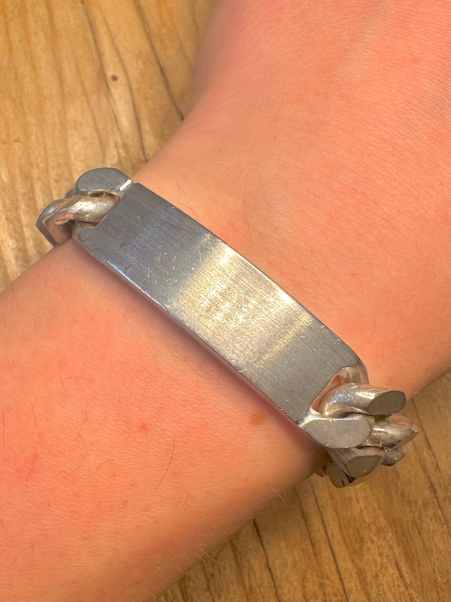 Vintage 1973 Chunky Heavy Identity Curb Chain Germany 925 Sterling Silver 8.8 inch Bracelet