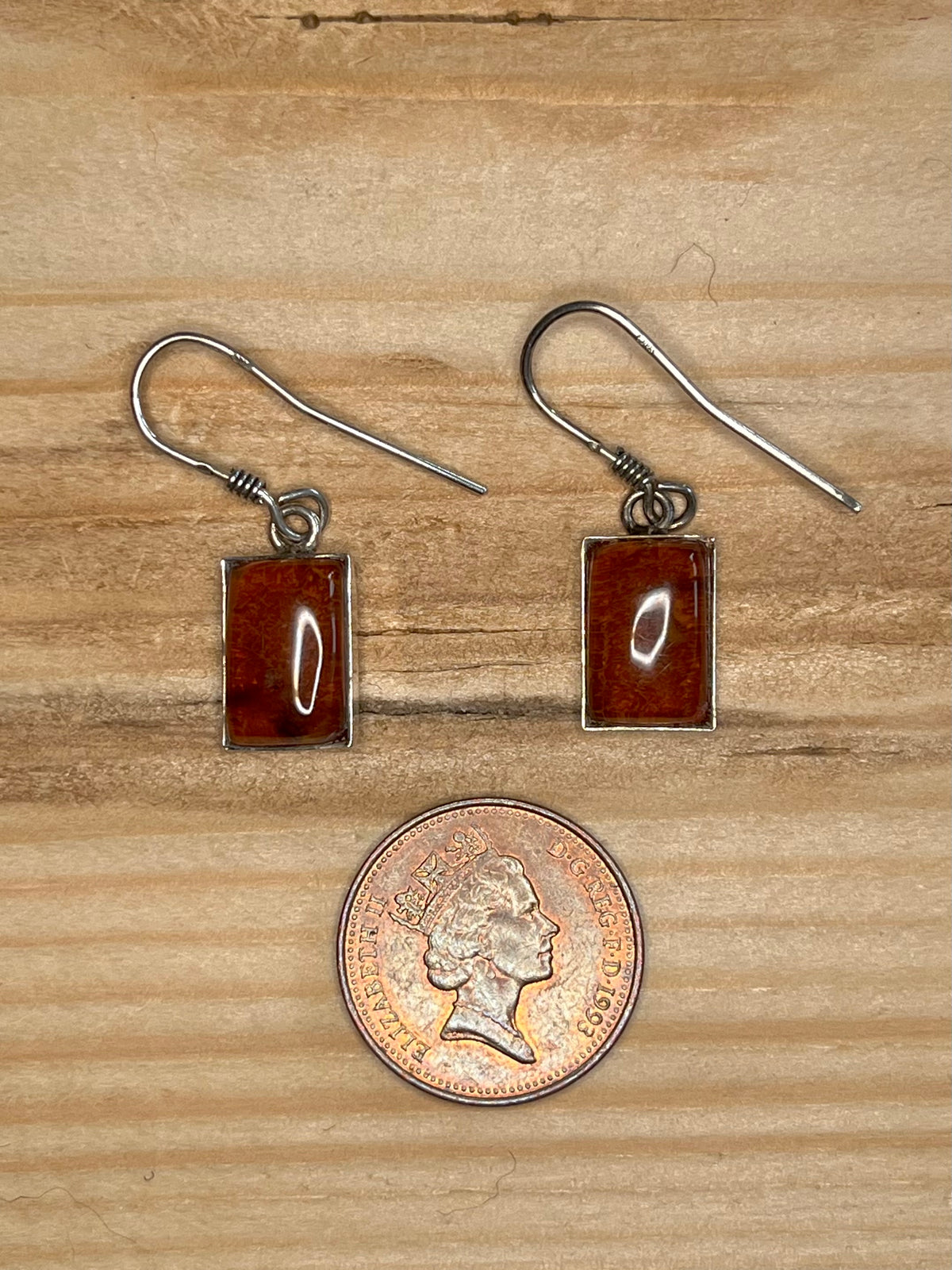 Rectangular Amber 925 Sterling Silver Drop Earrings